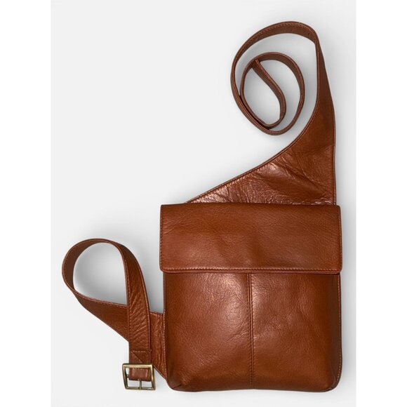 VTG Hobo International Side Pack Saddle Brown Leather Asymmetrical Crossbody Bag - Picture 4 of 10